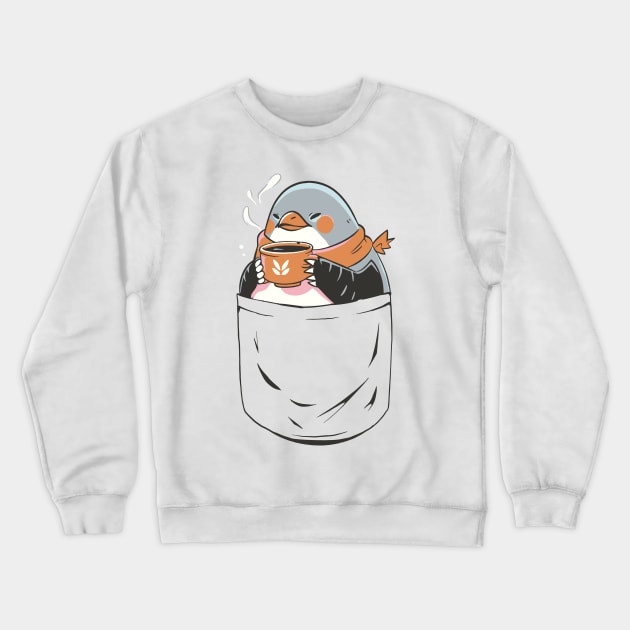 Penguin Coffee Cozy Pocket Crewneck Sweatshirt by Life2LiveDesign